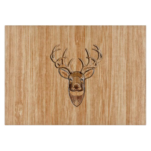 White Tail Deer Head Wood Grain Design Cutting Board