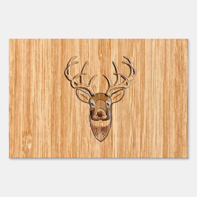 White Tail Deer Head Wood Grain Design Yard Sign (Front)