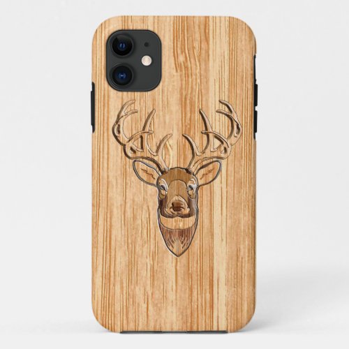 White Tail Deer Head Wood Grain Style Decor iPhone 11 Case