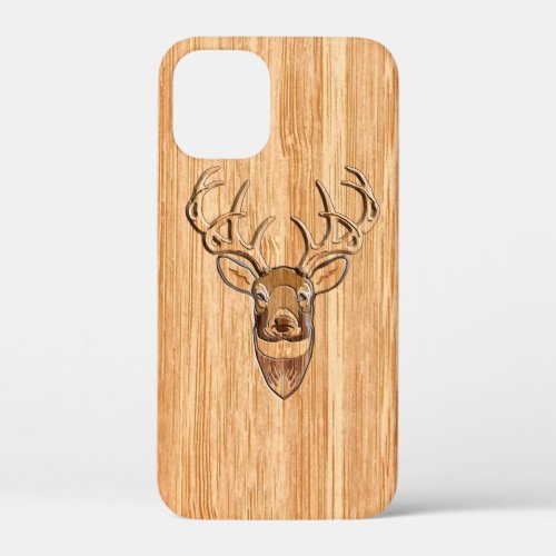 White Tail Deer Head Wood Grain Style Decor iPhone 12 Mini Case
