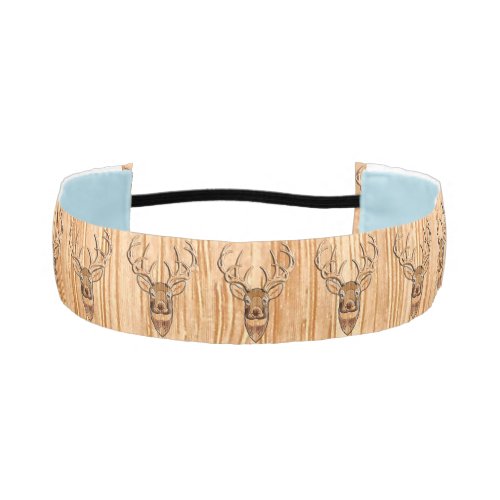 White Tail Deer Head Wood Grain Style Display Athletic Headband