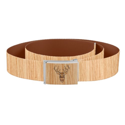 White Tail Deer Head Wood Grain Style Display Belt