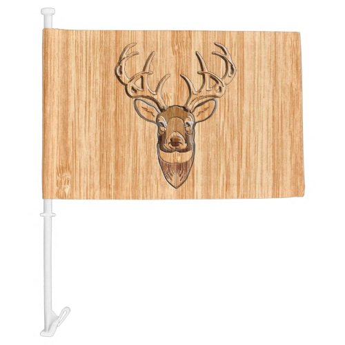 White Tail Deer Head Wood Grain Style Display Car Flag