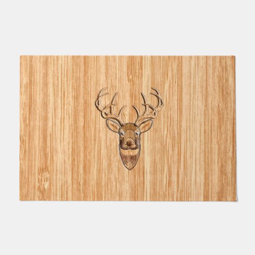 White Tail Deer Head Wood Grain Style Display Doormat