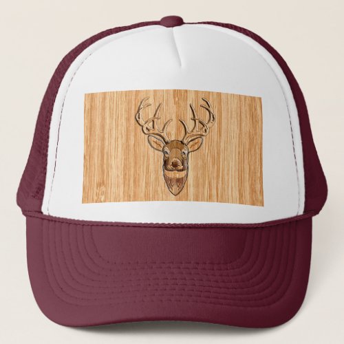 White Tail Deer Head Wood Grain Style Display Trucker Hat