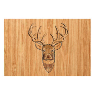 White Tail Deer Head Wood Grain Style Display Wall Art