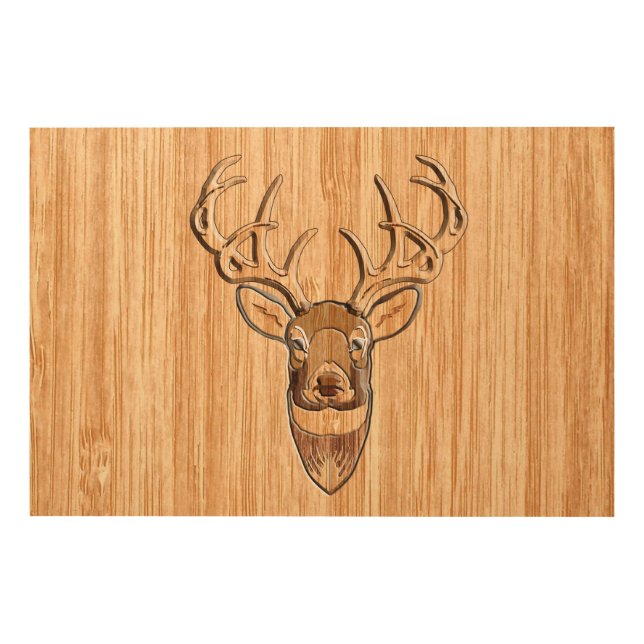 White Tail Deer Head Wood Grain Style Display Wall Art (Front)