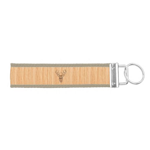 White Tail Deer Head Wood Grain Style Display Wrist Keychain