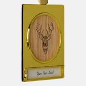 White Tail Deer Head Wood Grain Style Print Gold Plated Banner Ornament (Right)