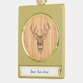 White Tail Deer Head Wood Grain Style Print Gold Plated Banner Ornament (Left)