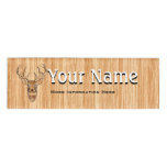 White Tail Deer Head Wood Grain Style Print Name Tag