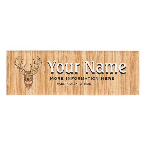 White Tail Deer Head Wood Grain Style Print Name Tag