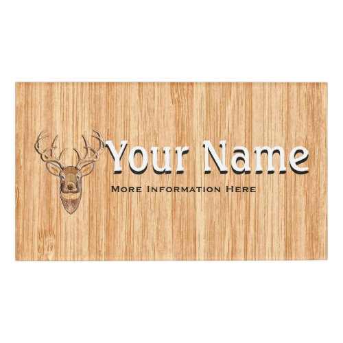 White Tail Deer Head Wood Grain Style Print Name Tag