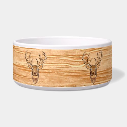 White Tail Deer Head Wood Inlay Grain Style Bowl
