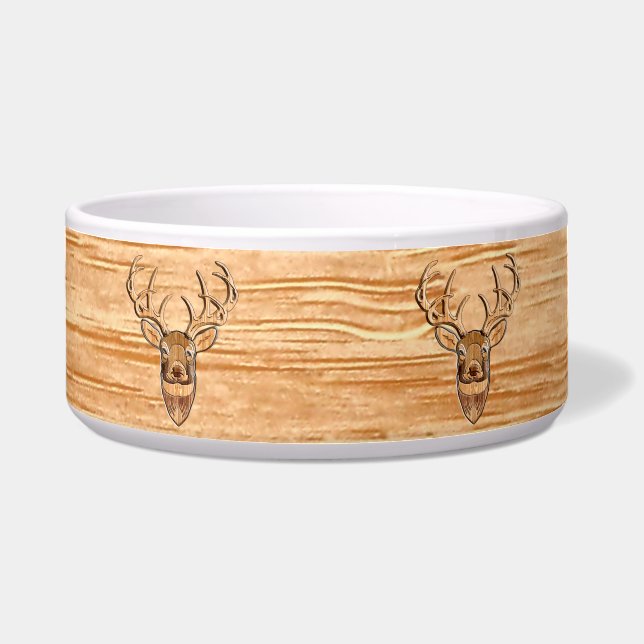 White Tail Deer Head Wood Inlay Grain Style Bowl (Front)