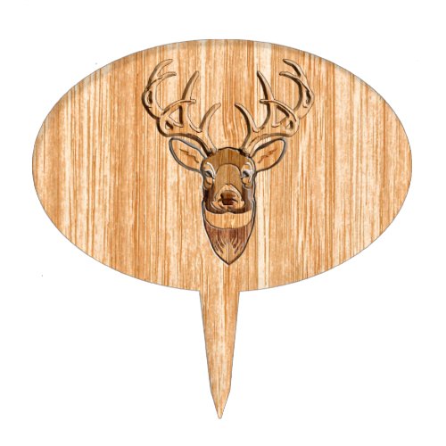 White Tail Deer Head Wood Inlay Grain Style Cake Topper