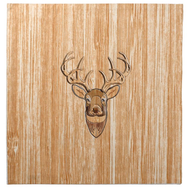 White Tail Deer Head Wood Inlay Grain Style Cloth Napkin (Front)