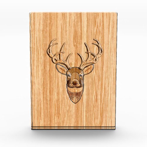 White Tail Deer Head Wood Inlay Grain Style Decor Award