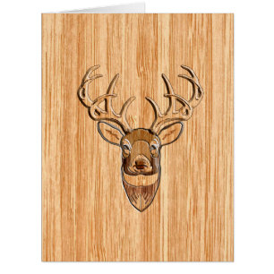 White Tail Deer Head Wood Inlay Grain Style Decor Cards
