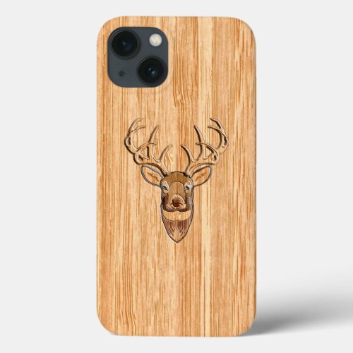 White Tail Deer Head Wood Inlay Grain Style Decor iPhone 13 Case
