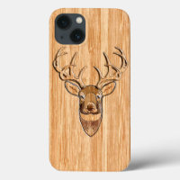 White Tail Deer Head Wood Inlay Grain Style Decor