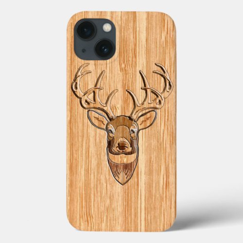 White Tail Deer Head Wood Inlay Grain Style Decor iPhone 13 Case