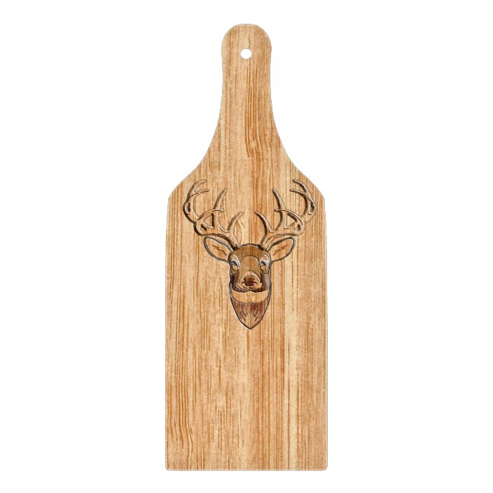 White Tail Deer Head Wood Inlay Grain Style Decor Cutting Board