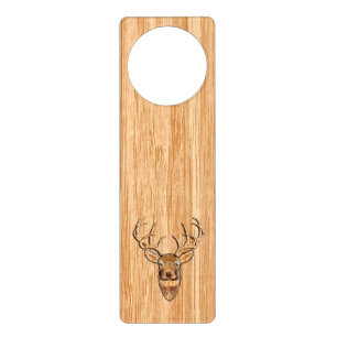 White Tail Deer Head Wood Inlay Grain Style Decor Door Hanger