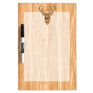 White Tail Deer Head Wood Inlay Grain Style Decor Dry Erase Board
