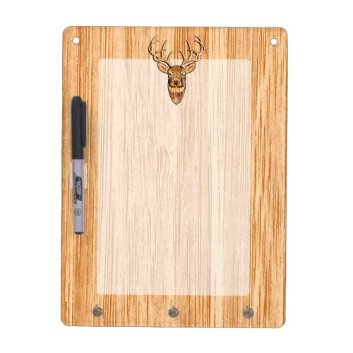 White Tail Deer Head Wood Inlay Grain Style Decor Dry Erase Board