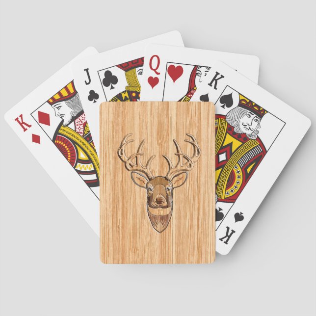 White Tail Deer Head Wood Inlay Grain Style Decor Poker Cards (Back)