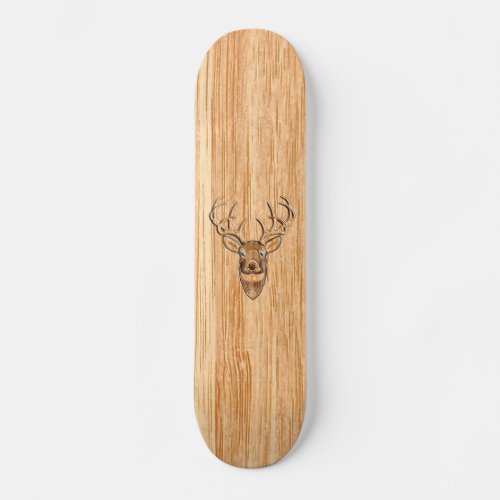 White Tail Deer Head Wood Inlay Grain Style Decor Skateboard