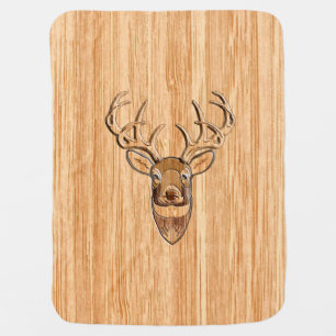White Tail Deer Head Wood Inlay Grain Style Decor Swaddle Blanket