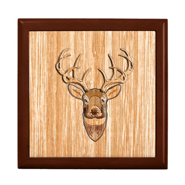 White Tail Deer Head Wood Inlay Grain Style Gift Box (Front)