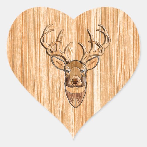 White Tail Deer Head Wood Inlay Grain Style Heart Sticker