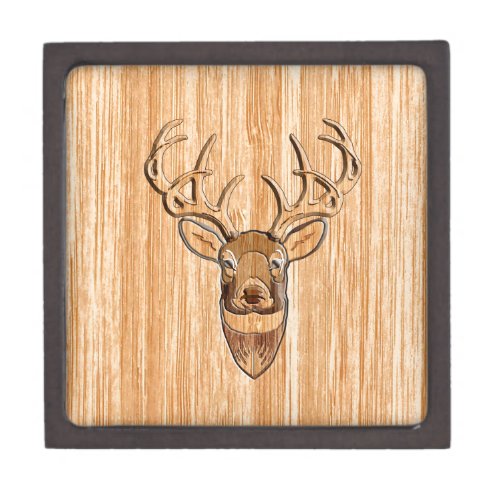 White Tail Deer Head Wood Inlay Grain Style Jewelry Box