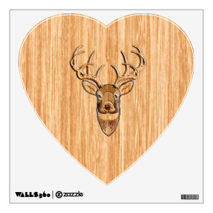 White Tail Deer Head Wood Inlay Grain Style Wall Sticker
