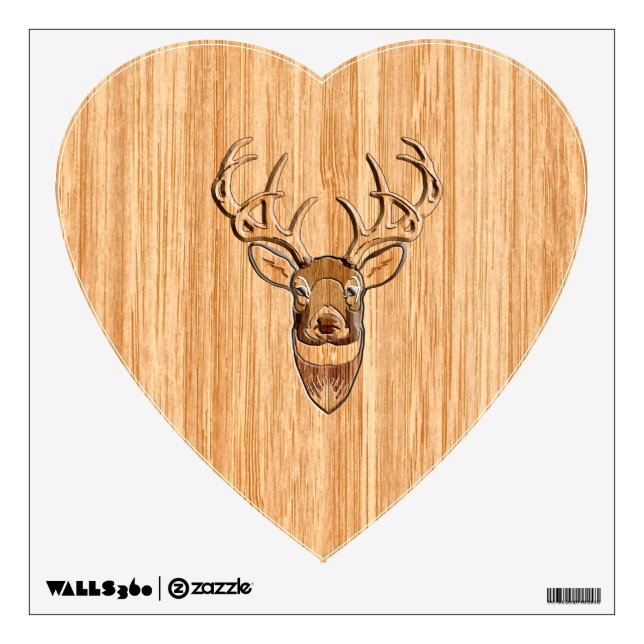 White Tail Deer Head Wood Inlay Grain Style Wall Sticker (Front)