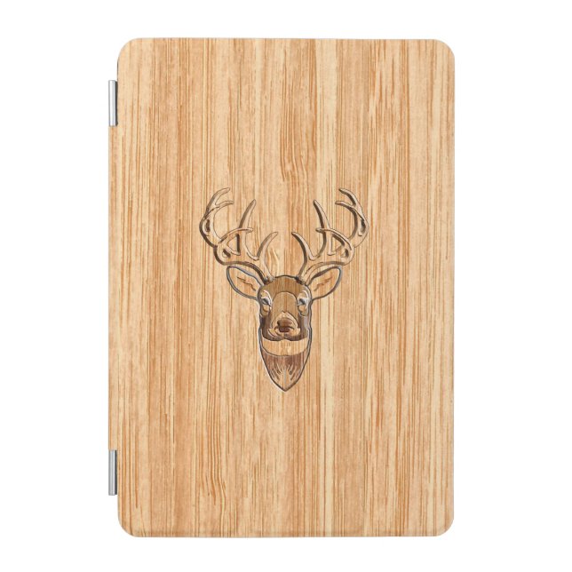 White Tail Deer Head Wood Inlay Style iPad Mini Cover (Front)