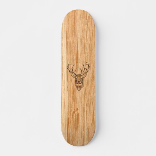 White Tail Deer Head Wood Inlay Style Skateboard Deck