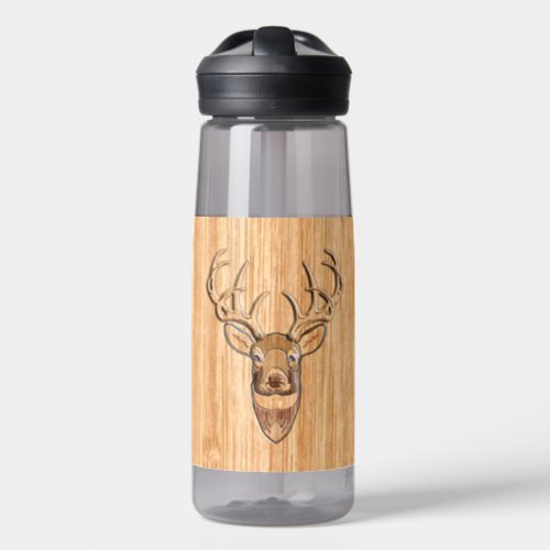 White Tail Deer Head Wood Inlay Style Water Bottle