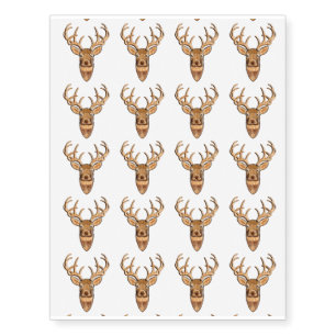 White Tail Deer Head Wood Style Temporary Tattoos