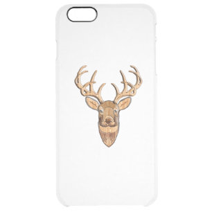 White Tail Deer Head Wood Style Clear iPhone 6 Plus Case