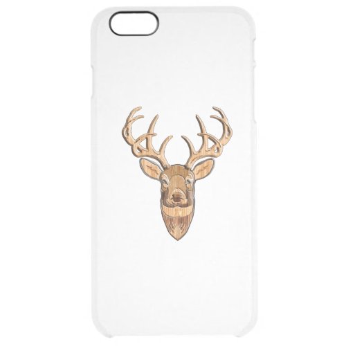 White Tail Deer Head Wood Style Clear iPhone 6 Plus Case