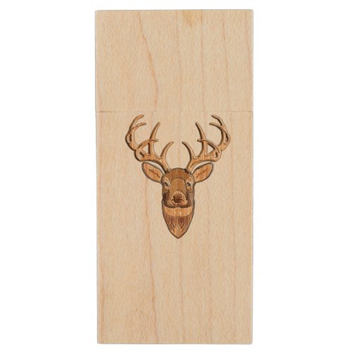 White Tail Deer Head Wood Style Wood USB Flash Drive