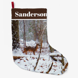 White Tail deer in Snow Large Christmas Stocking