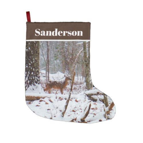 White Tail deer in Snow Large Christmas Stocking