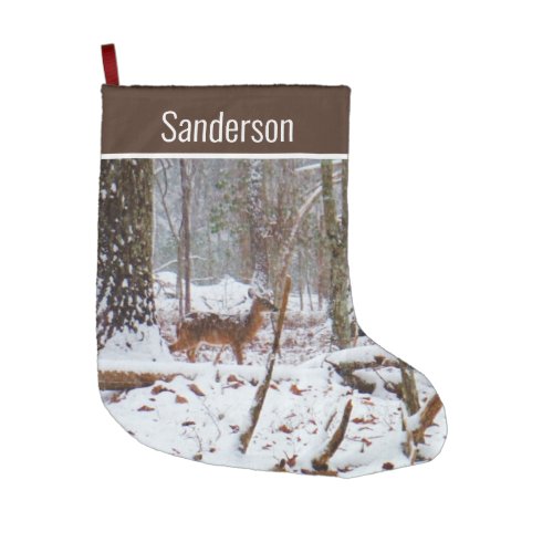 White Tail deer in Snow Large Christmas Stocking