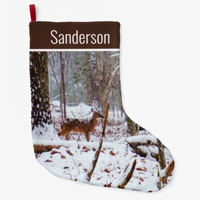 White Tail deer in Snow Large Christmas Stocking (Front)