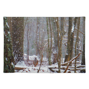 white tail deer in the snow cloth placemat